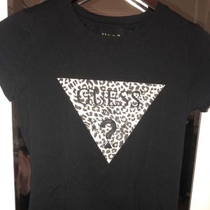 Sparkly Leopard Fitted Guess Logo T Shirt
